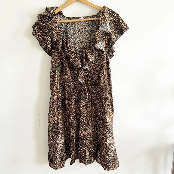 Old navy leopard print plus size waist-Defined Ruffle-Trim Mini Dress size 2X - Picture 3 of 9